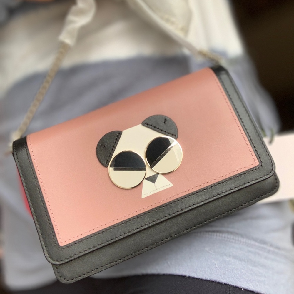 RARE🔥Authentic KATE SPADE Italian leather Panda Magnetic flap chain Crosby - Picture 6 of 12